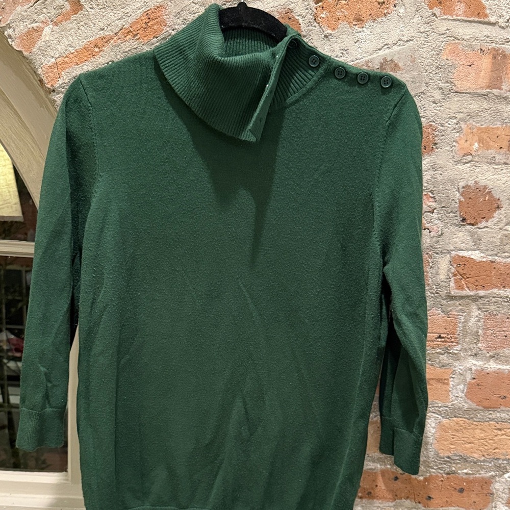 Modcloth Forest Green Buttoned Turtleneck Sweater